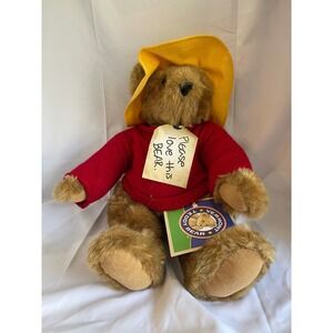 Vintage Vermont Teddy Bear Plush Paddington Bear Inspired Red Sweater Yellow Hat